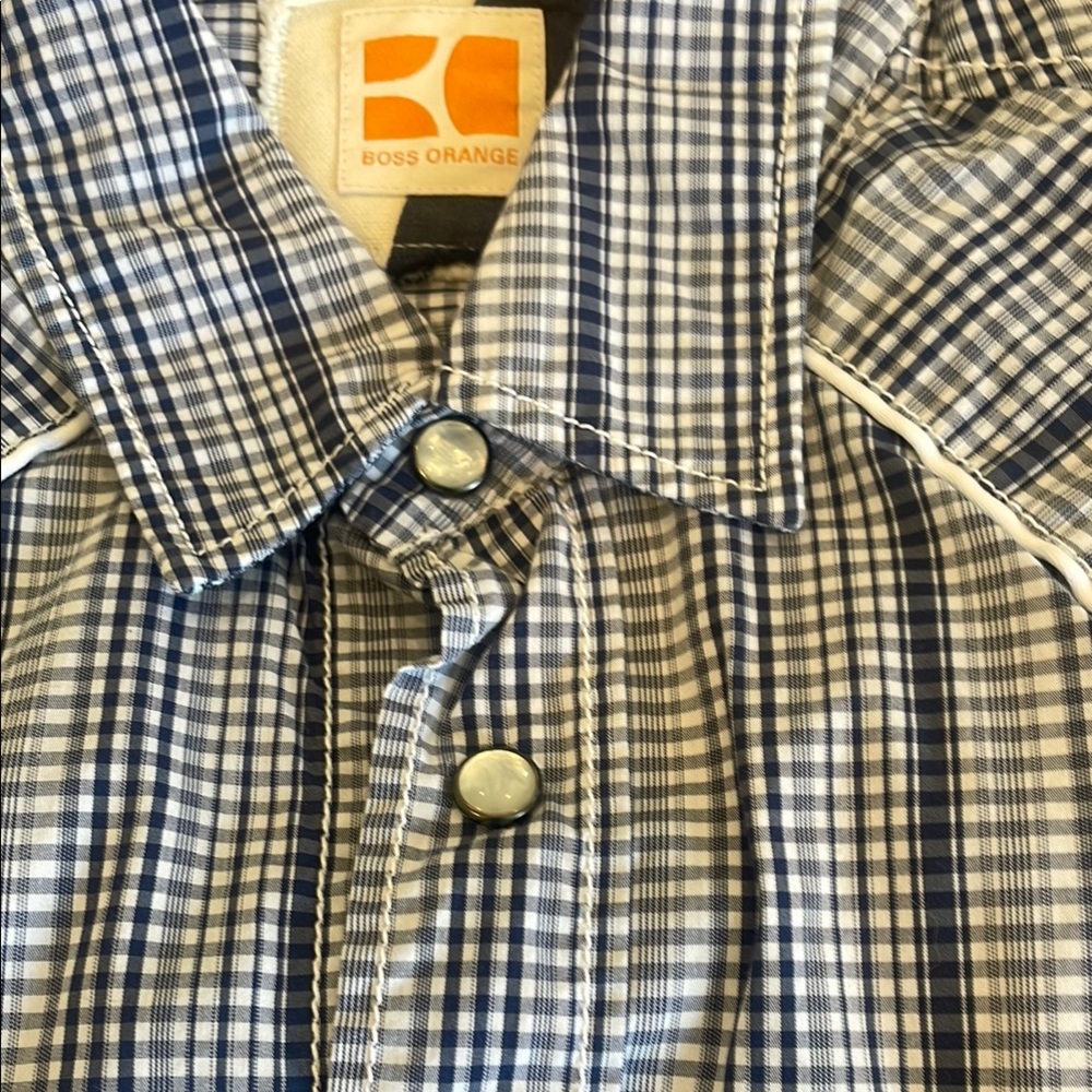 BOSS ORANGE Navy and White Plaid Shirt